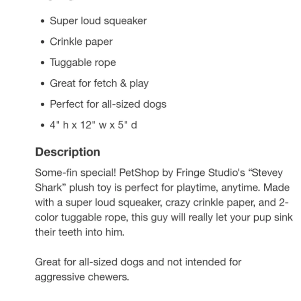 Pet Shop Stevey Shark Dog Toy Aqua-Blue Loud Squeaker, Crinkles & Tugs 4…